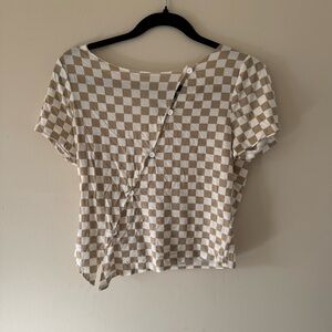 SOLD! Beige and White Checkered Women's Top